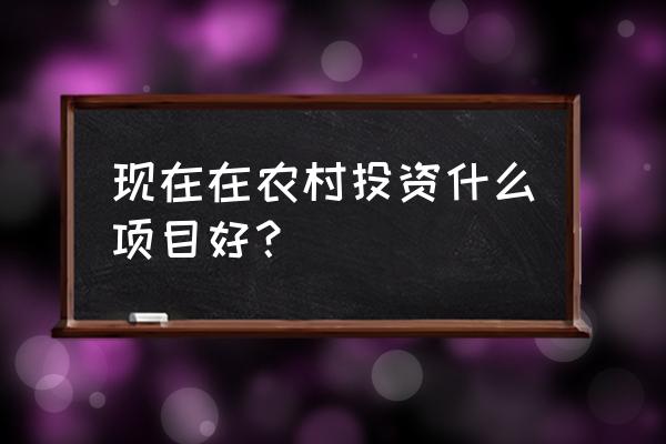 现在在农村投资什么项目好 现在在农村投资什么项目好？