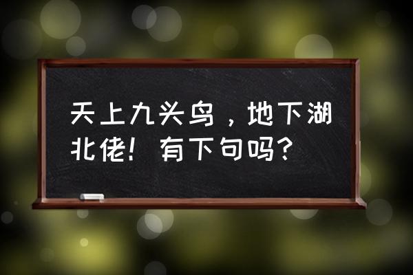 天上九头鸟地上湖北佬后面 天上九头鸟，地下湖北佬！有下句吗？