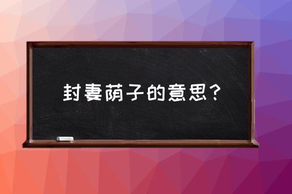 封妻荫子啥意思 封妻荫子的意思？