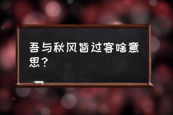 题龙阳县青草湖赏析简短 吾与秋风皆过客啥意思？