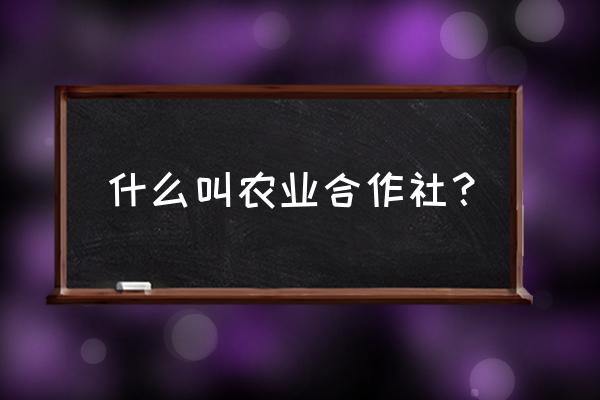 农业专业合作社概念 什么叫农业合作社？