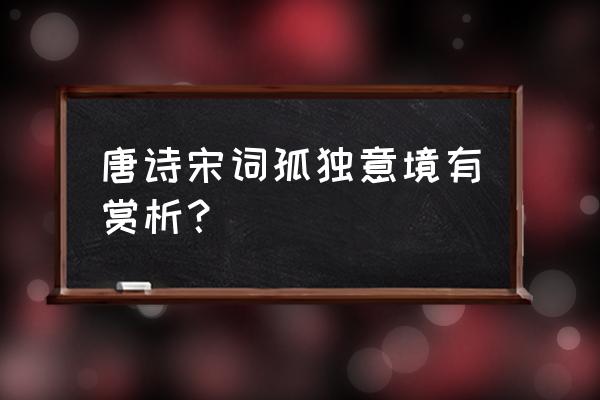 唐诗宋词解释及赏析 唐诗宋词孤独意境有赏析？