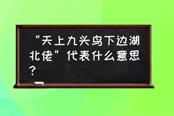 天上九头鸟 地上湖北佬 “天上九头鸟下边湖北佬”代表什么意思？