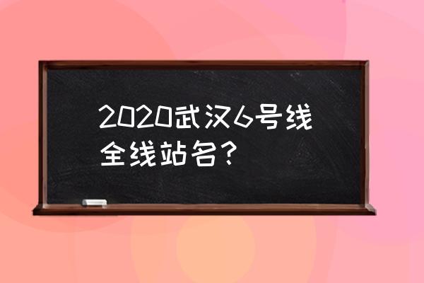 武汉地铁6号线 2020武汉6号线全线站名？